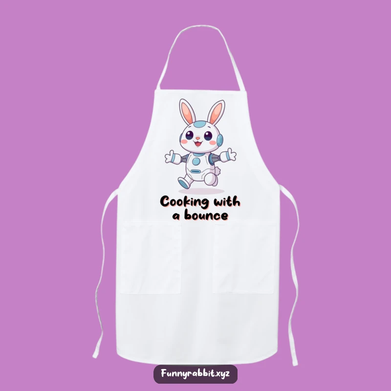 Funny Cheerful Rabbit Bot Apron: Joyful Hopping Bot Kitchen Wear