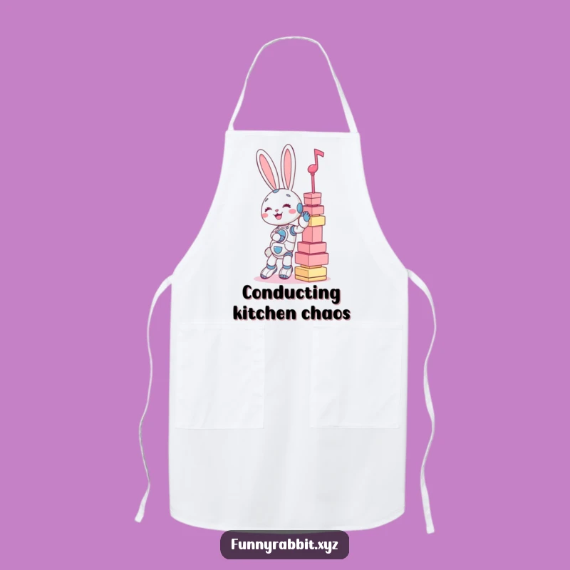 Funny Rabbit Bot Music Tower Apron - Cook Up Laughs in Style