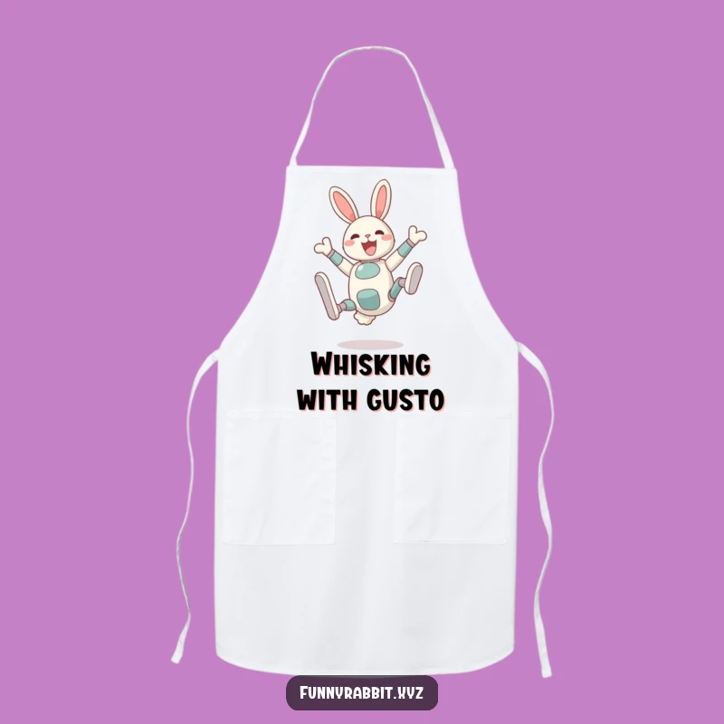 Funny Delighted Rabbit Bot Apron: Silly Somersault Kitchen Wear