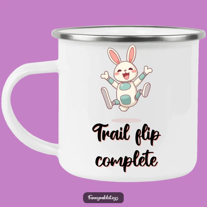 Funny Delighted Rabbit Bot Camping Mug: Silly Somersault Cup