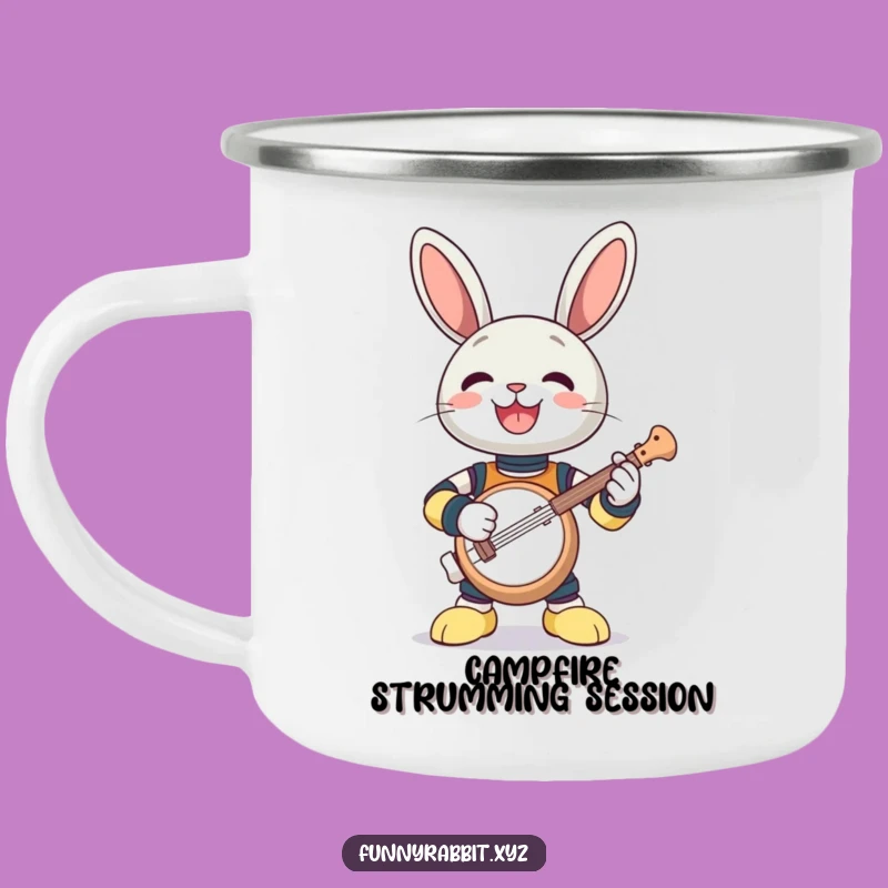 Funny Rabbit Bot Banjo Camping Mug - Campfire Tunes and Laughter