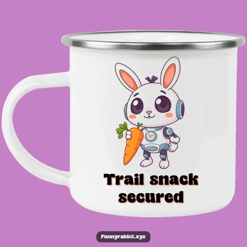Funny Surprised Rabbit Bot Camping Mug: Giant Carrot Camp Cup