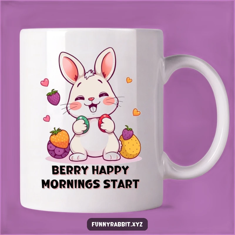 Funny Rabbit Juggling Mug, A Playful Cartoon Gift for Berry Enthusiasts