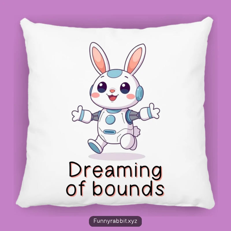 Funny Cheerful Rabbit Bot Pillow: Cozy Joyful Hopping Bot Decor