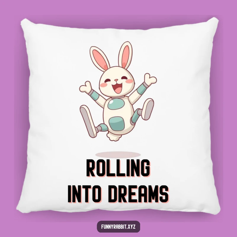 Funny Delighted Rabbit Bot Pillow: Cozy Silly Somersault Decor
