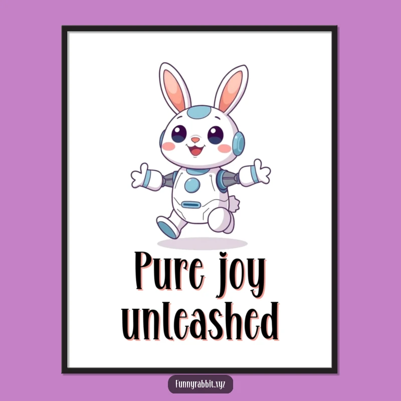 Funny Cheerful Rabbit Bot Digital Art: Joyful Hopping Bot Print