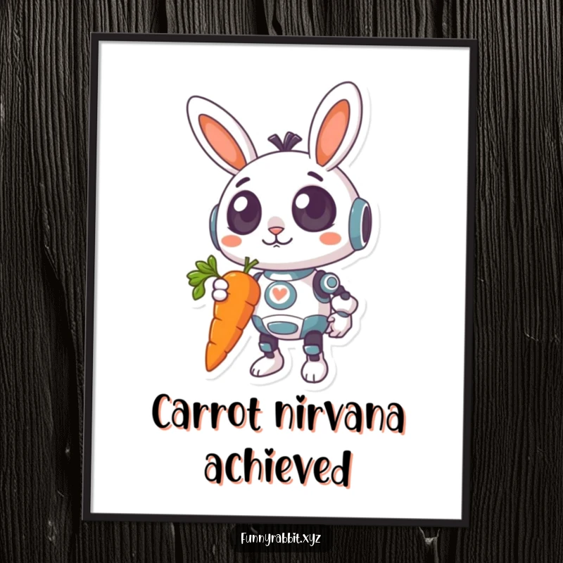 Funny Surprised Rabbit Bot Digital Art: A surprised rabbit bot with wide eyes holds a giant carrot, creating a humorous and eye-catching digital piece.