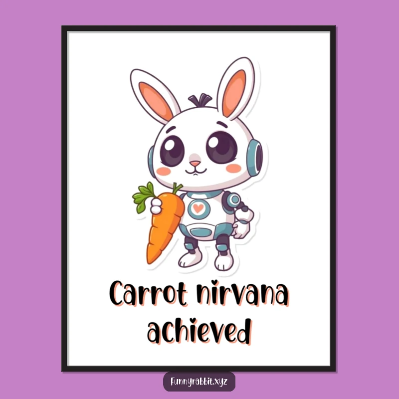 Funny Surprised Rabbit Bot Digital Art: Giant Carrot Print