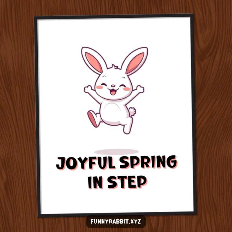 Funny rabbit digital art print of a cartoon rabbit mid-leap with a delighted expression, offering instant charm.