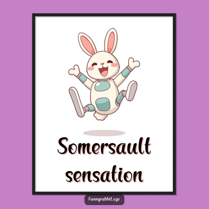 Funny Delighted Rabbit Bot Digital Art: Silly Somersault Print