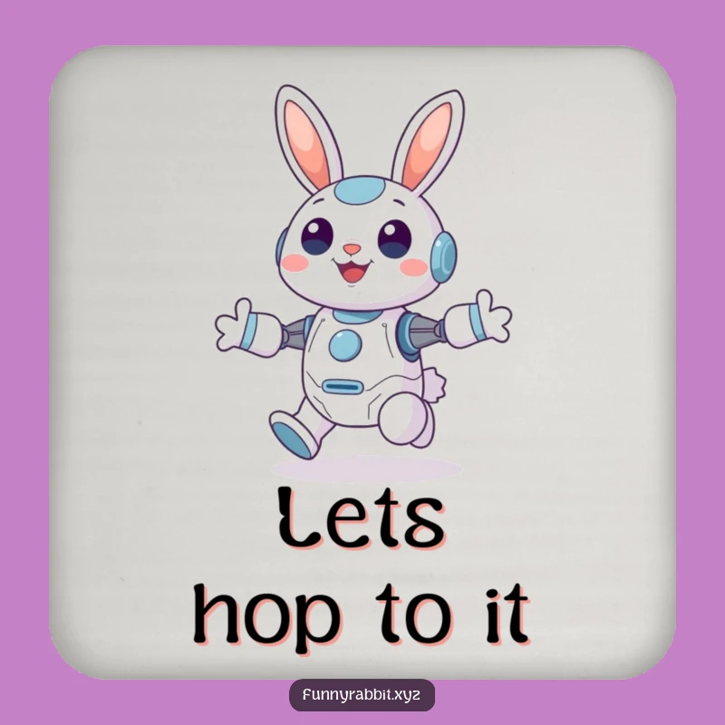 Funny Cheerful Rabbit Bot Coaster: Joyful Hopping Bot Protector
