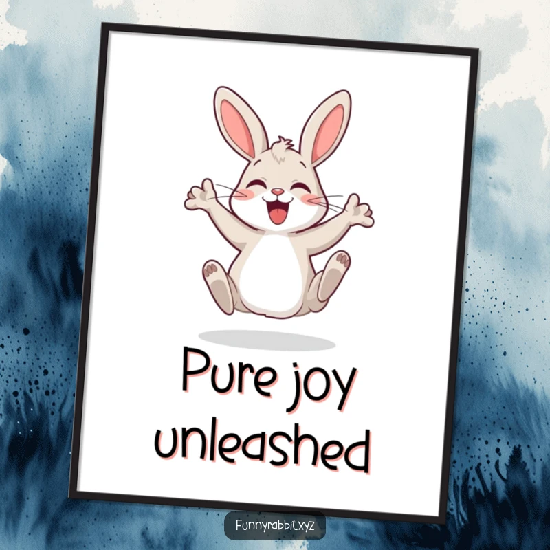 Funny cartoon rabbit poster, a joyful bunny mid-silly dance with hind legs raised, bringing energetic and happy vibes.