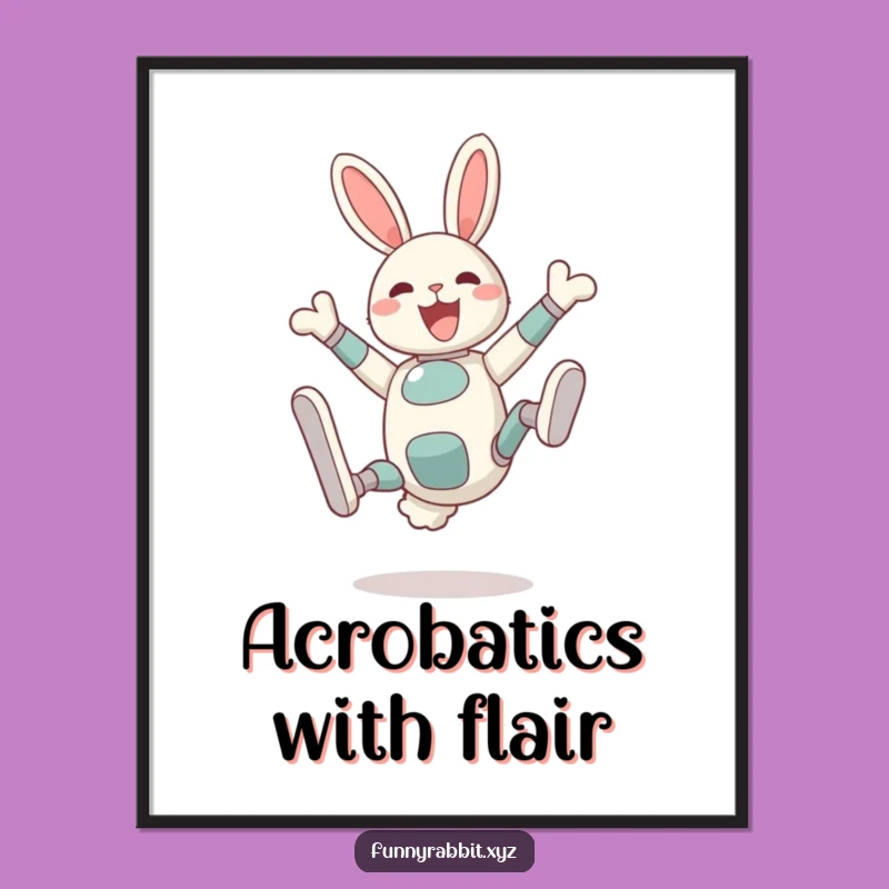 Funny Delighted Rabbit Bot Poster: Silly Somersault Wall Art