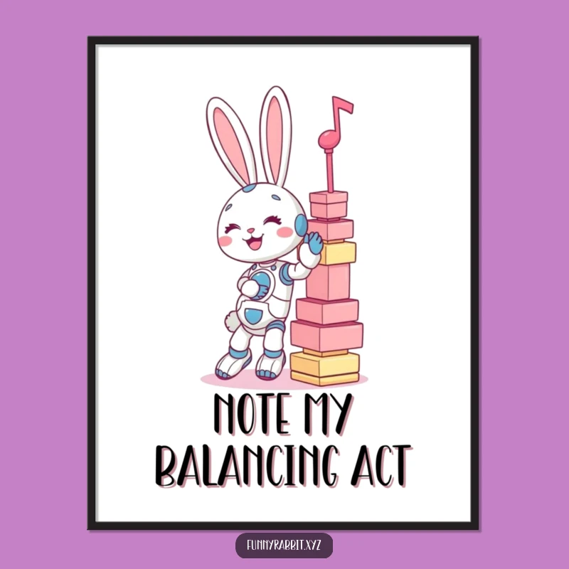 Funny Rabbit Bot Music Tower Poster - Whimsical Wall Art for a Laugh