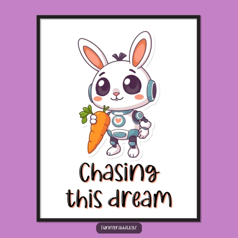 Funny Surprised Rabbit Bot Poster: Giant Carrot Wall Art Gift