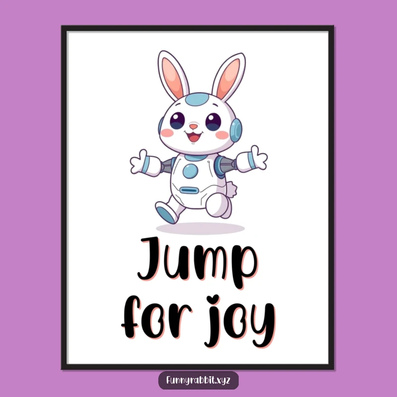 Funny Cheerful Rabbit Bot Poster: Joyful Hopping Bot Wall Art