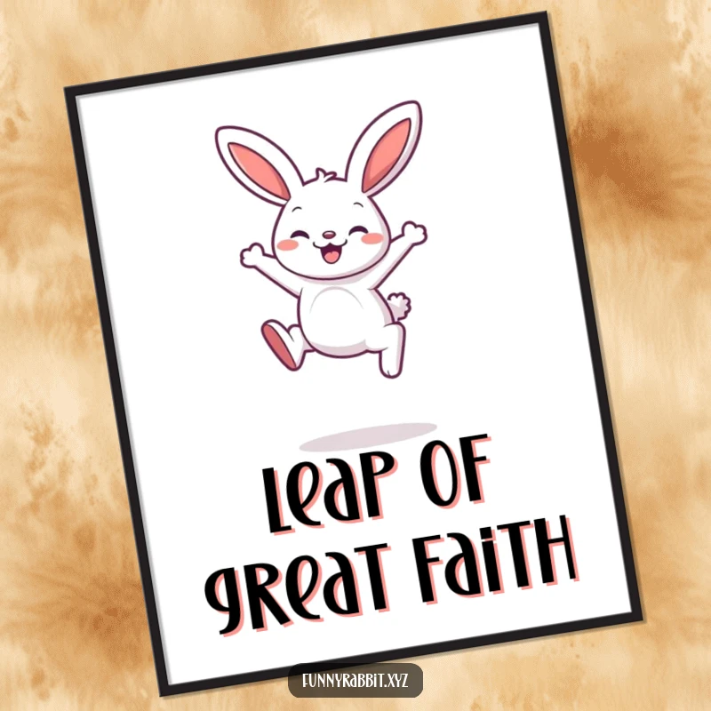 Funny rabbit poster capturing a cartoon rabbit in a delightful mid-leap, radiating pure joy and playful energy.