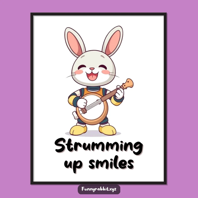 Funny Rabbit Bot Banjo Poster - Whimsical Art for Music Fans