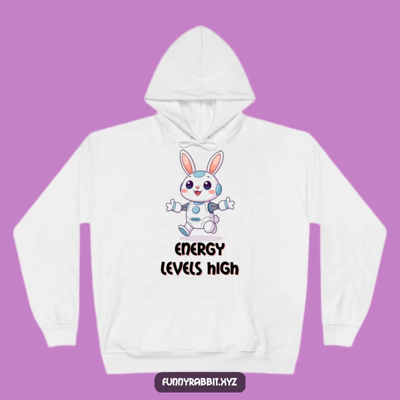 Funny Cheerful Rabbit Bot Hoodie: Cozy Joyful Hopping Bot Sweatshirt