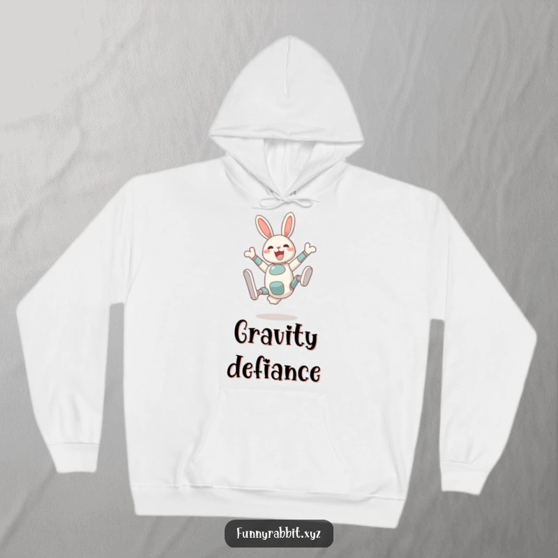 Funny Delighted Rabbit Bot Hoodie: A delighted rabbit bot performs an exaggerated somersault, legs flailing playfully in the air.