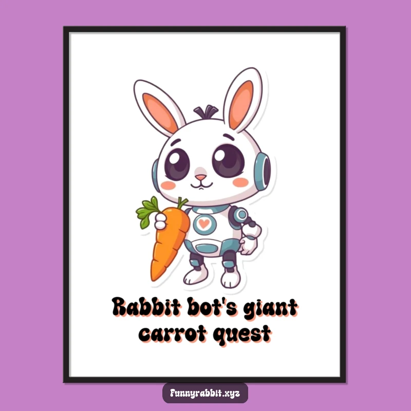 Funny Free Printable Wall Art: Surprised Rabbit Bot with Giant Carrot Decor