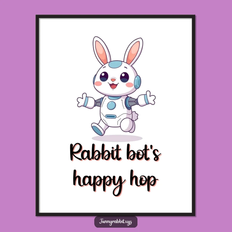 Funny Free Printable Wall Art: Cheerful Rabbit Bot Hopping with Joy Decor