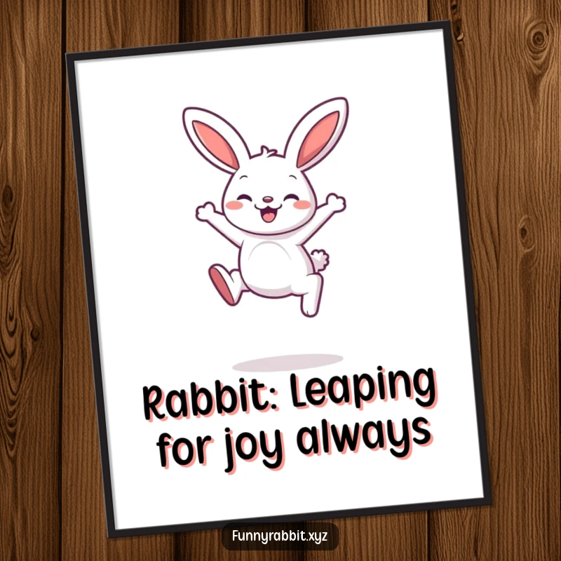Funny Free Printable Wall Art: Bouncing cartoon rabbit with pure delight on its face, captured mid-leap for dynamic decor.