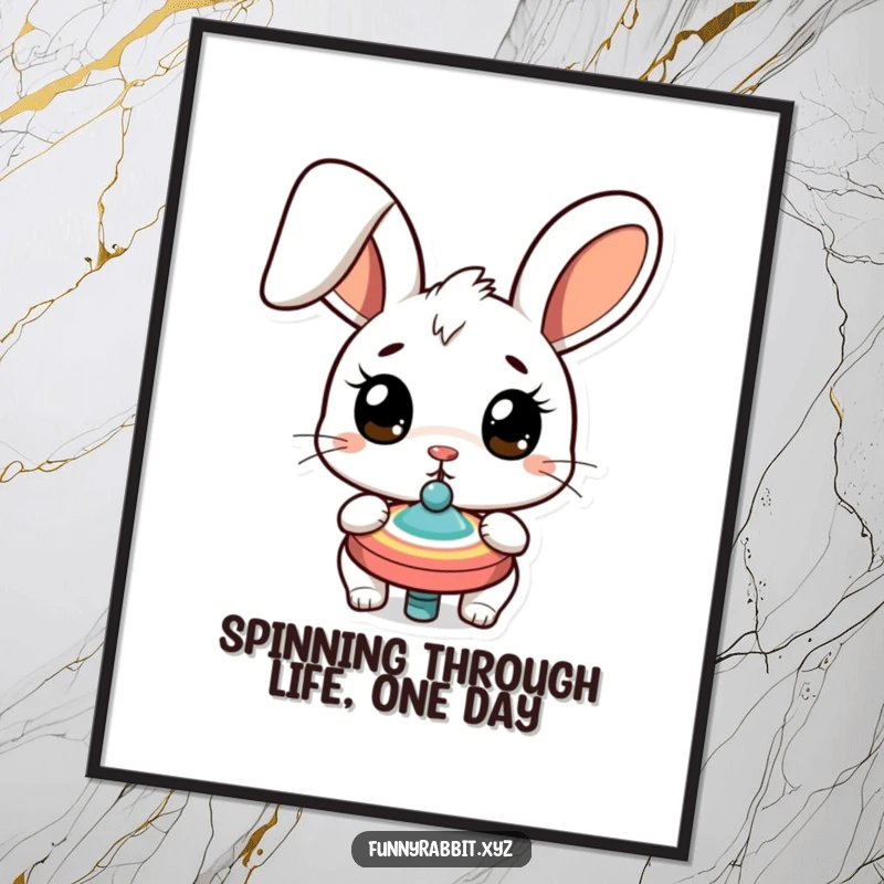 Funny Free Printable Wall Art: A cartoon rabbit with shocked, wide eyes staring at a dizzying spinning top.