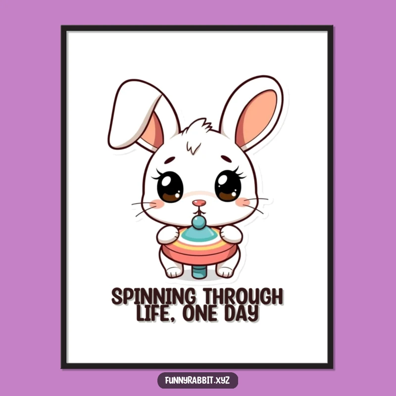 Funny Free Printable Wall Art: Surprised Rabbit Spinning Top Humorous Downloadable Decor