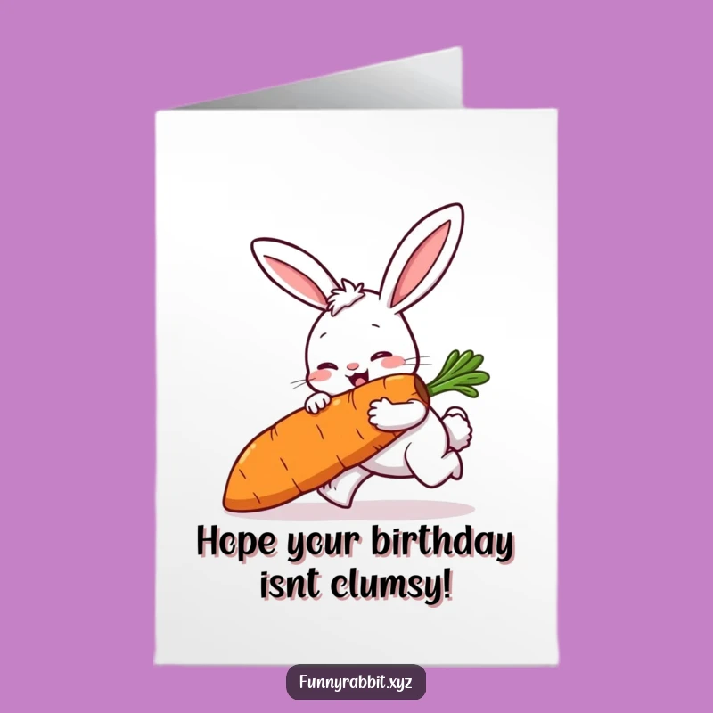 Free Printable Rabbit Tripping Birthday Card: Funny Cartoon Downloadable Gift