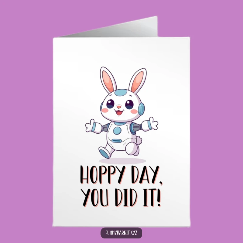 Free Printable Congratulations Card: Cheerful Rabbit Bot Hopping with Joy