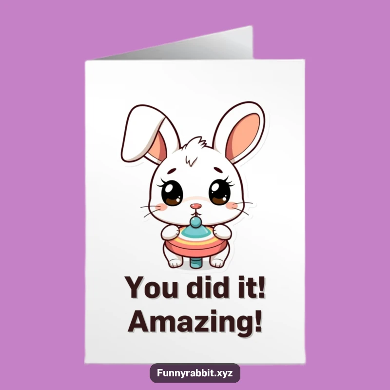 Free Printable Congrats Card: Shocked Rabbit Spinning Top, Funny Downloadable Celebration