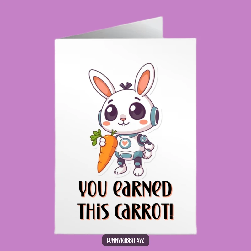 Free Printable Congratulations Card: Surprised Rabbit Bot's Carrot Victory