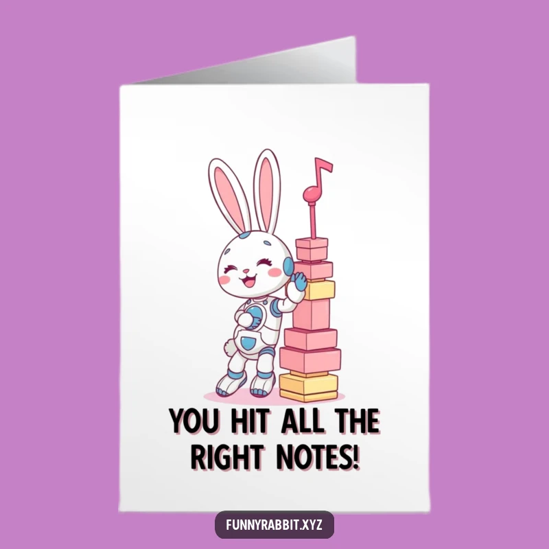 Free Printable Congrats Card: Funny Rabbit Bot Music Balance - Downloadable Joyful Gift