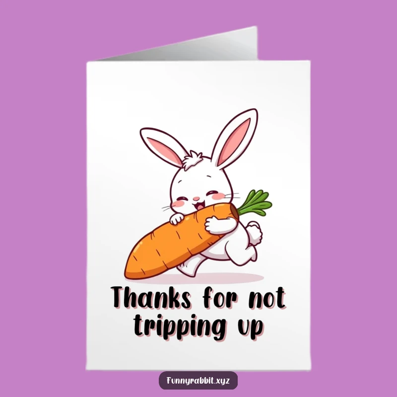 Free Printable Rabbit Tripping Thank You Card: Funny Cartoon Downloadable Gift