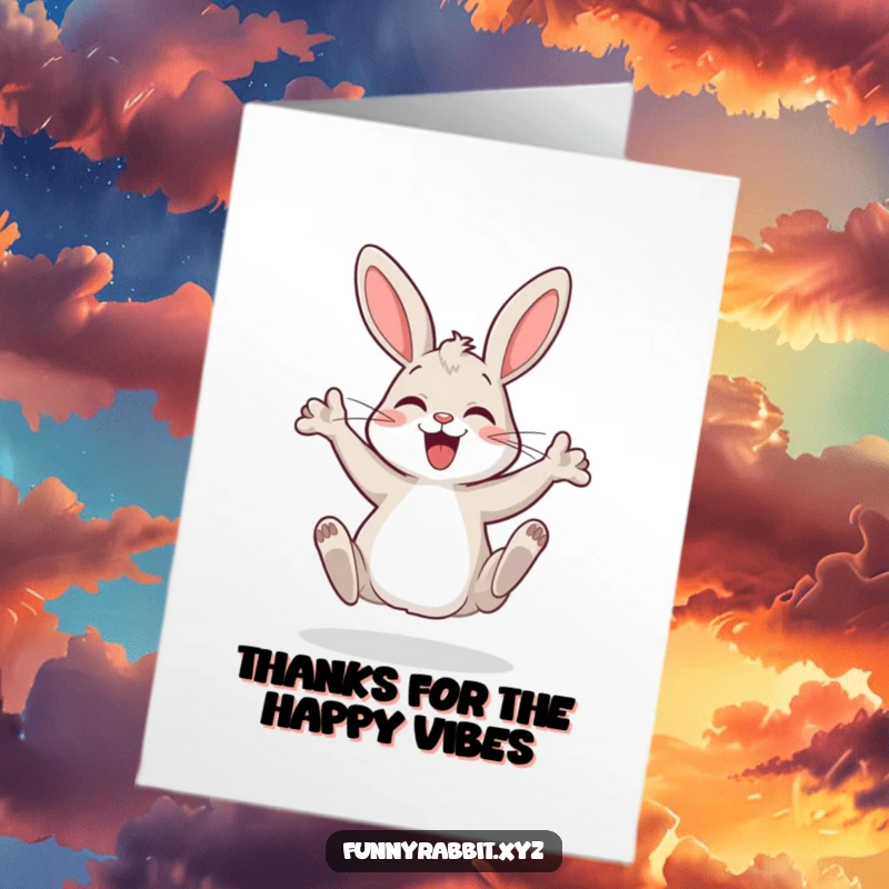 Funny Free Printable Thank You Card: A gleeful rabbit energetically dancing on its hind legs, expressing thanks.