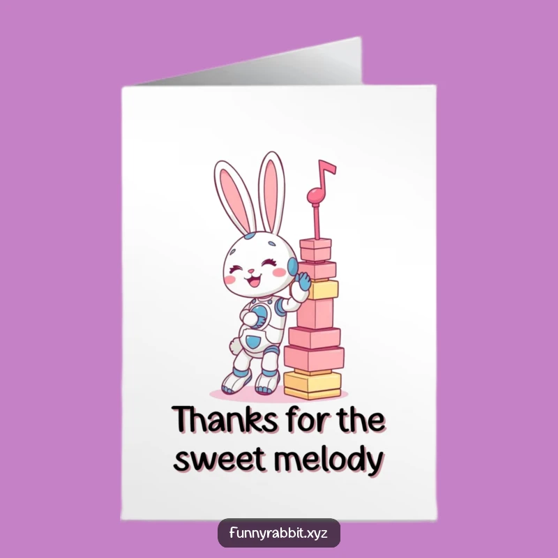 Free Printable Thank You Card: Funny Rabbit Bot Music - Appreciative Downloadable Gift