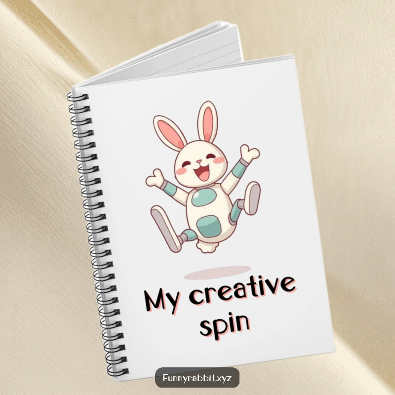 Funny Delighted Rabbit Bot Notebook: A rabbit bot performs a silly somersault with legs in the air, inspiring fun notes.
