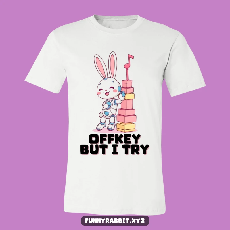 Funny Rabbit Bot Music Tower T-Shirt - Hilarious Graphic Tee for Music Lovers
