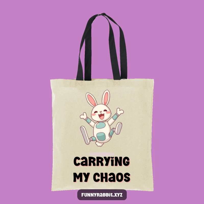 Funny Delighted Rabbit Bot Tote Bag: Silly Somersault Carryall