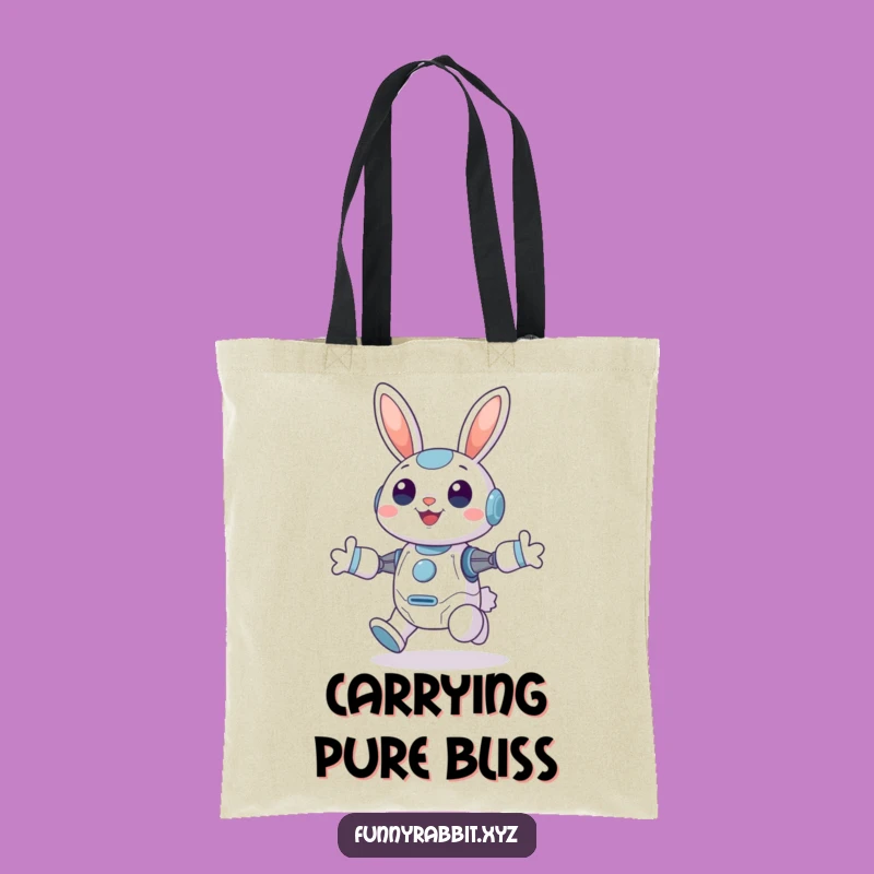 Funny Cheerful Rabbit Bot Tote Bag: Joyful Hopping Bot Carryall