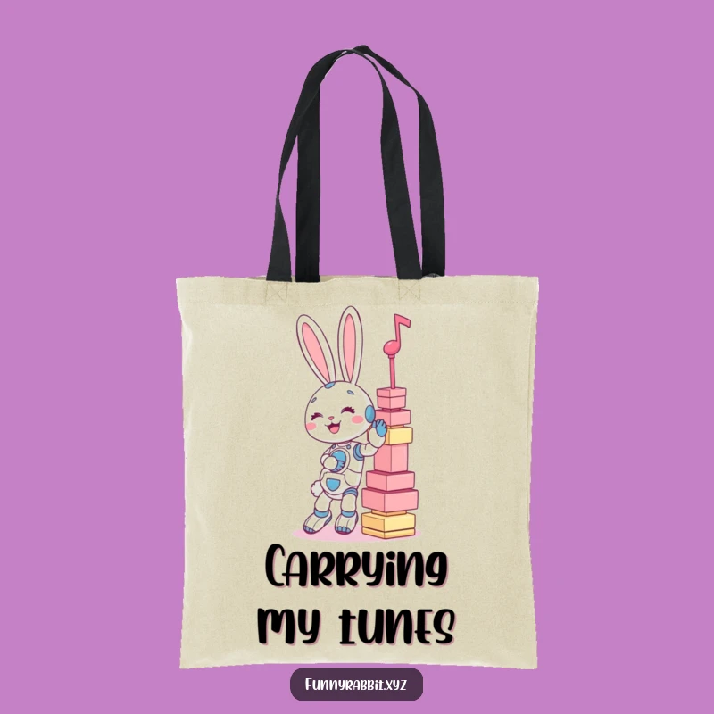Funny Rabbit Bot Music Tower Tote Bag - Carry Your Laughs in Style