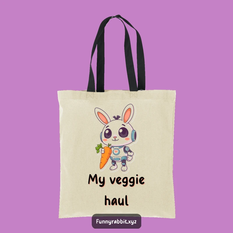 Funny Surprised Rabbit Bot Tote Bag: Giant Carrot Carryall